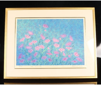 Munenori Makino Nadeshiko Flowers 1989 Japanese Woodblock Print Signed 39/250