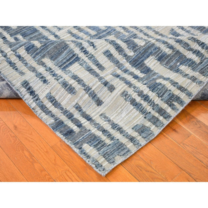 10'X10' Pure Silk And Textured Wool Square Zigzag With Graph Design Rug