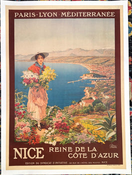 Nice Reine De La Cote D'Azur By Pierre Comba C1910 French Travel Poster For Plm