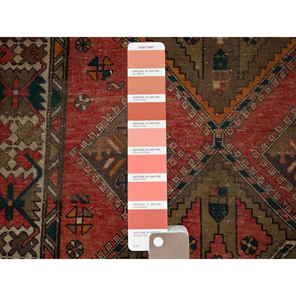 3'5"X10'3" Blush Red Vintage Zoroastrian Hand Knotted Pure Wool Runner Rug