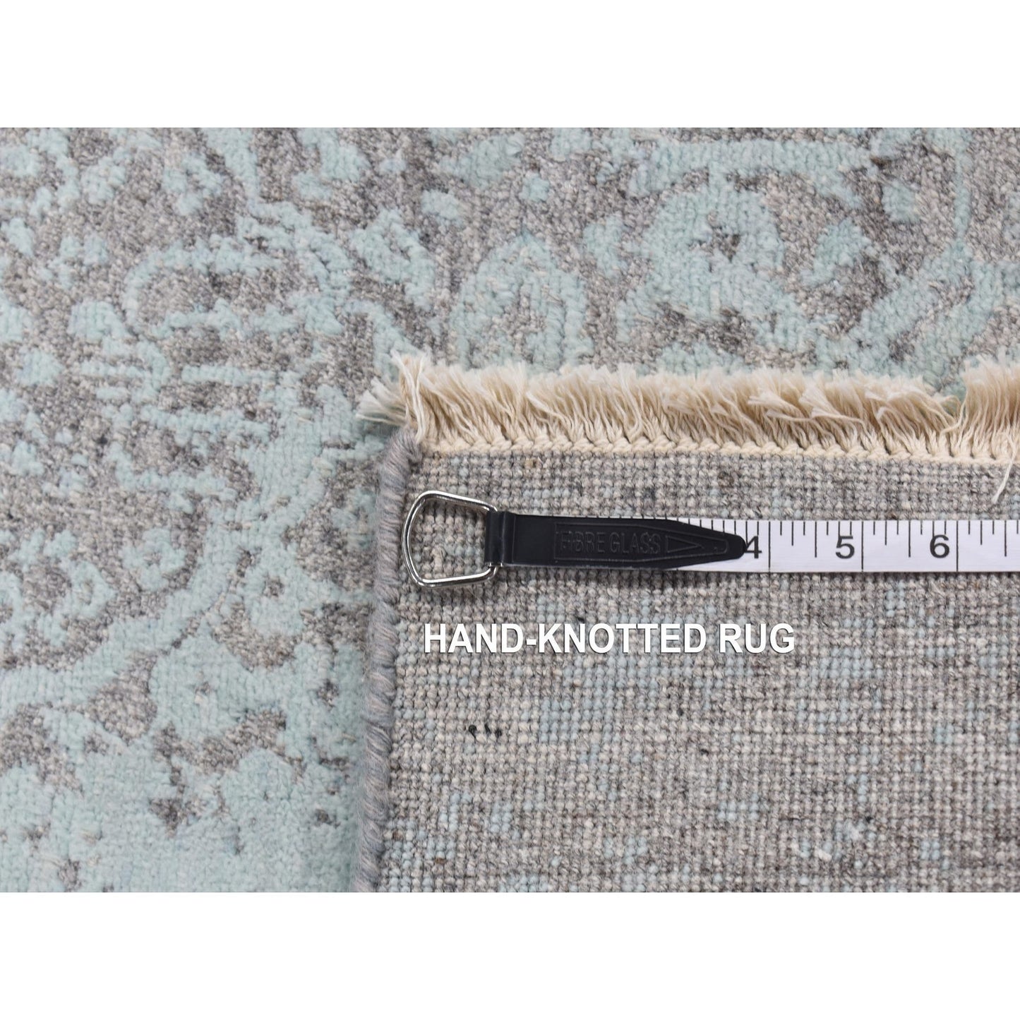 2'7"X9'9" Green Zoroastrian Design Hand Knotted Wool And Silk Runner Rug