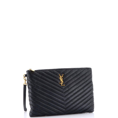 Saint Laurent Classic Monogram Wristlet Pouch Matelasse Chevron Leather Medium