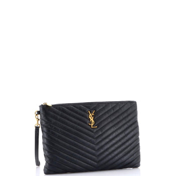 Saint Laurent Classic Monogram Wristlet Pouch Matelasse Chevron Leather Medium