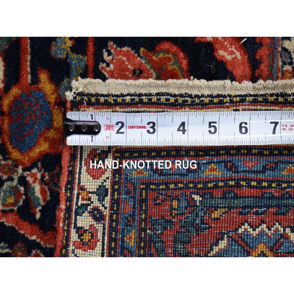 4'7"X6'9" Navy Antique Zoroastrian Mustaffi Design Wool Hand Knotted Rug