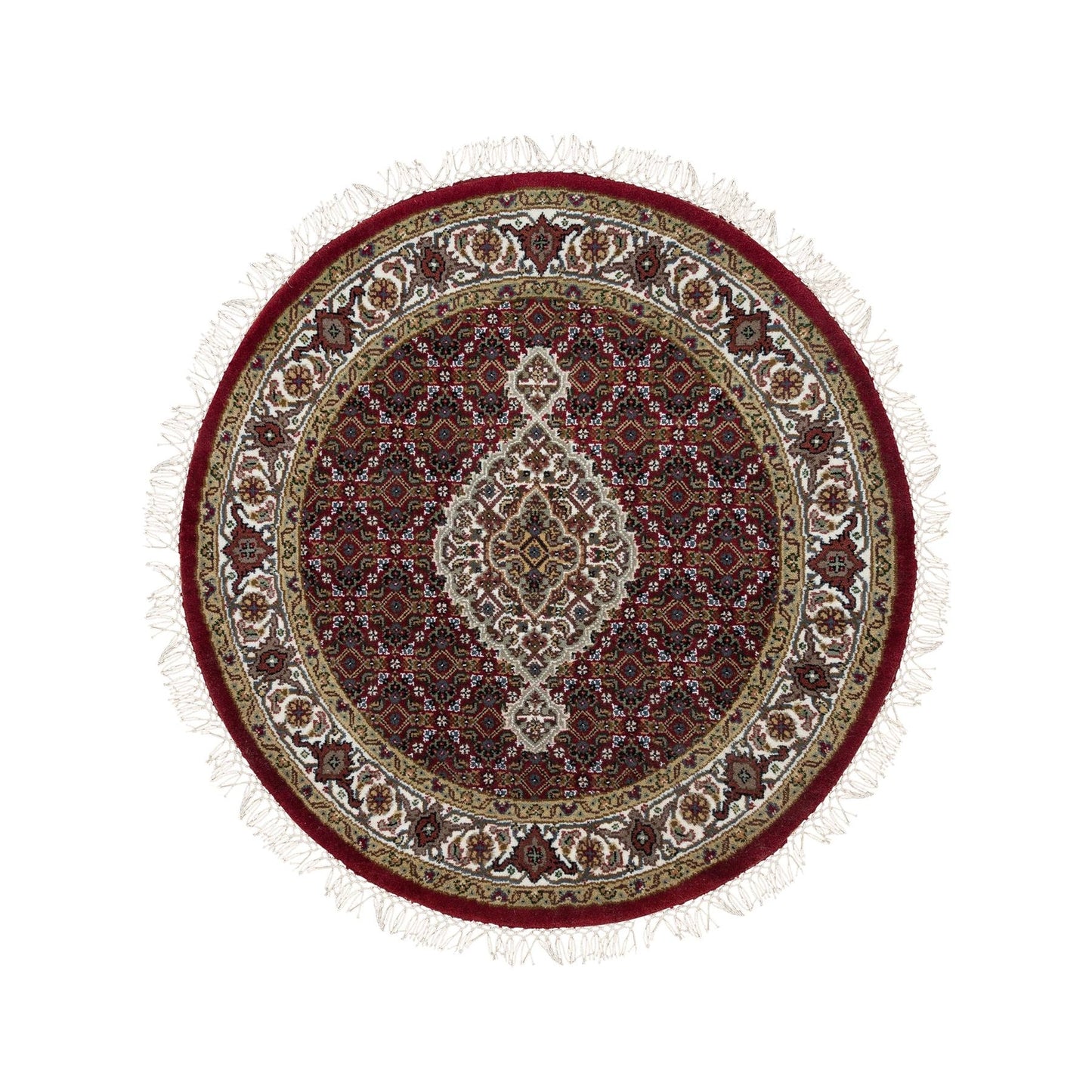 3'4"X3'4" Red Tebraz Design Wool Hand 175 Kpsi Knotted Round Rug