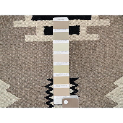9'2"x11'10" Brown Southwest Geometric Design Hand Woven Flat Weave Wool Rug