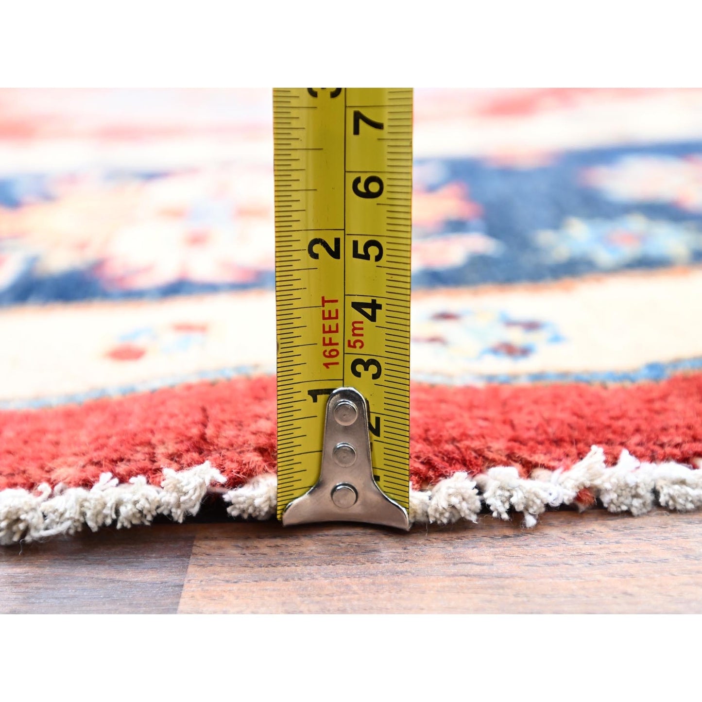 7'10"X7'9" Red Soft Wool Special Kazak Hand Knotted Round Oriental Rug