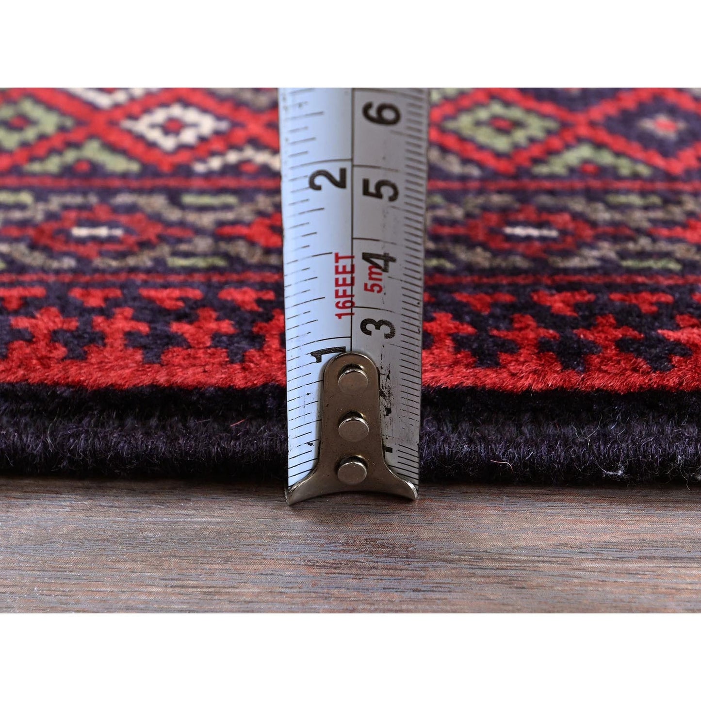 2'9"X4'4" Red Princess Bokara Geometric Design Wool Hand Knotted Sample Rug