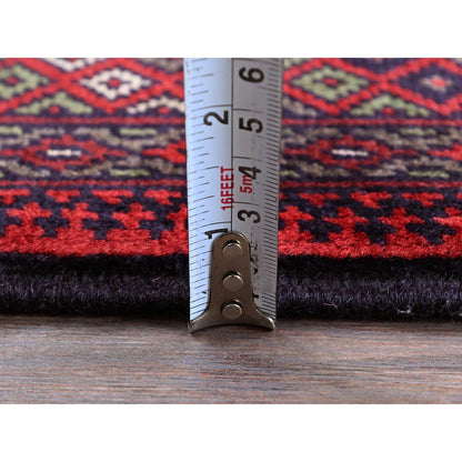 2'9"X4'4" Red Princess Bokara Geometric Design Wool Hand Knotted Sample Rug