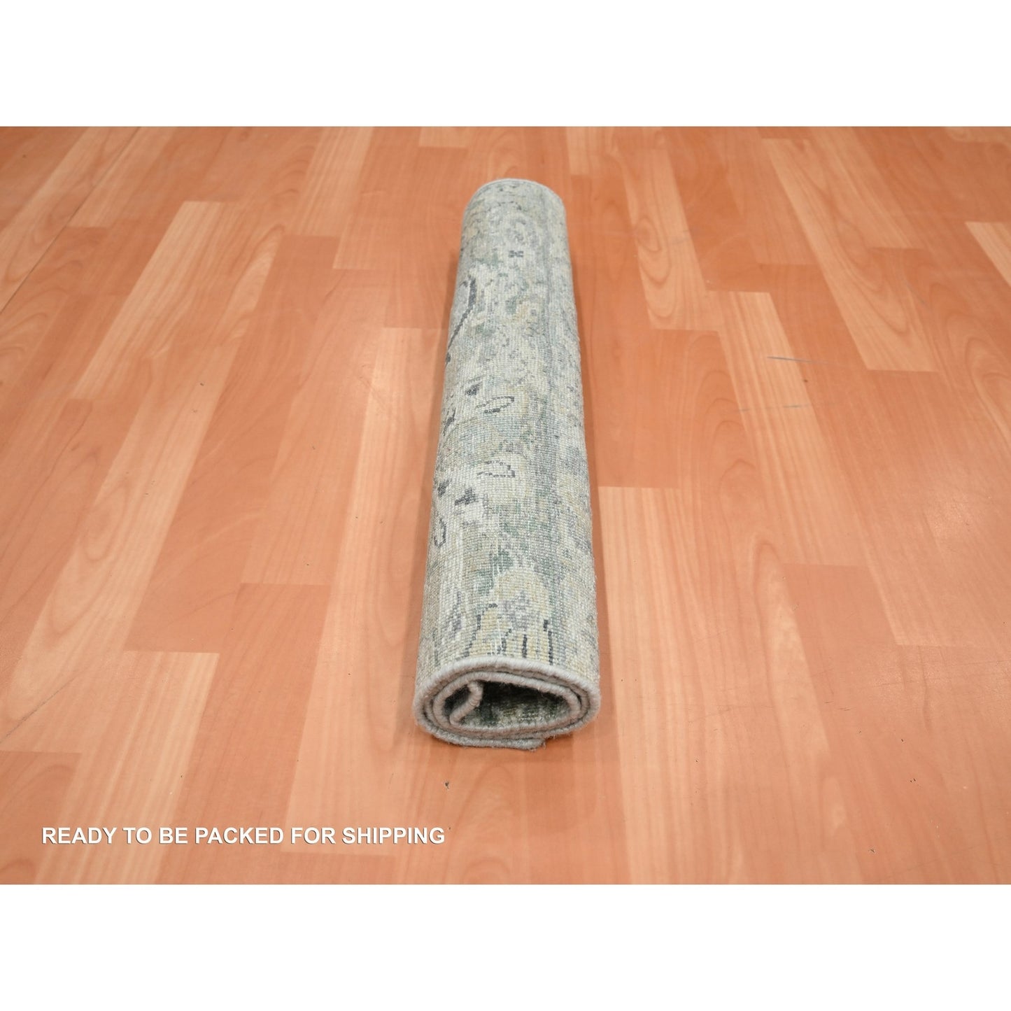 2'X3'2" Cloud Gray Wool & Silk Oushak Design Hand Knotted Sample Rug