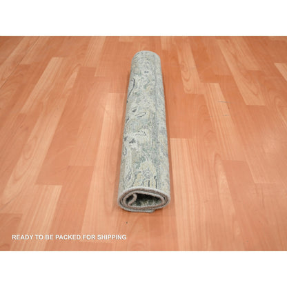 2'X3'2" Cloud Gray Wool & Silk Oushak Design Hand Knotted Sample Rug