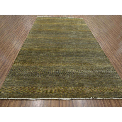 9'2"X12'6" Bone Brown Modern Grass Design Hand Knotted Wool And Silk Rug