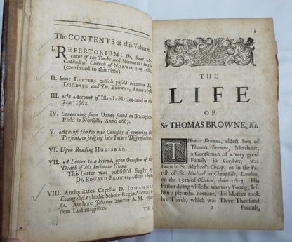 Thomas Browne Posthumous Works 1St Edition 1712 Cambridge Panel Binding Rare