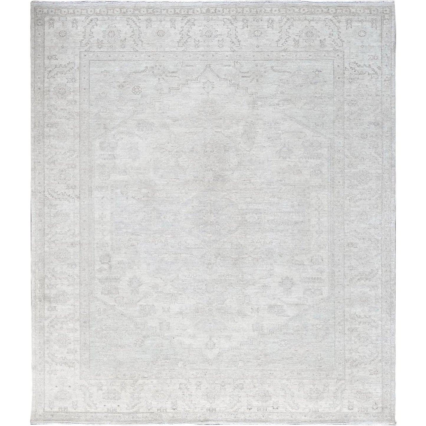 8'X9'9" Bone White Washed Out Peshawar Hand Knotted Pure Wool Oriental Rug