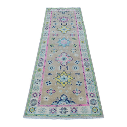 2'6"X8' Gray Fusion Kazak Pure Wool Hand Knotted Runner Oriental Rug