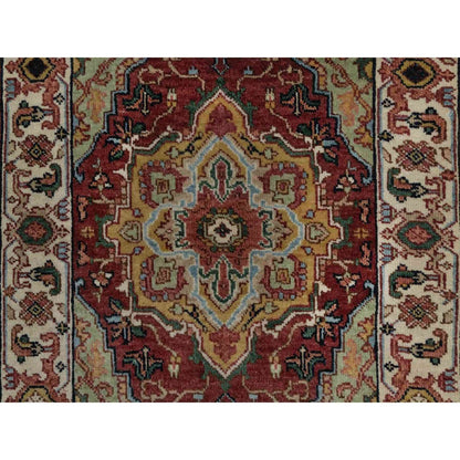 2'X3' Red Antiqued Fine Heris Hand Knotted New Zealand Wool Mat Small Rug