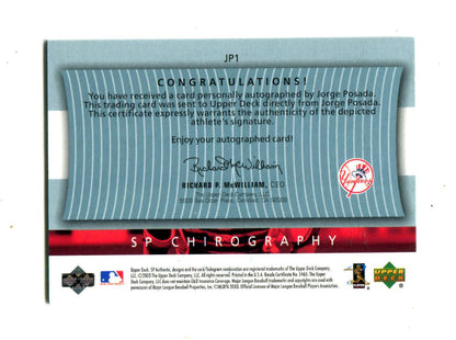Jorge Posada 2003 Upper Deck Sp Chirography #Jp1 Autographed Card /350