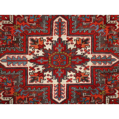 8'4"X10'10" Red Pure Wool Hand Knotted Vintage Zoroastrian Heris Rug