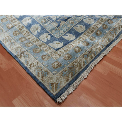 8'9"X12' Yale Blue Hand Knotted 100% Pure Real Silk Khotan Design Rug