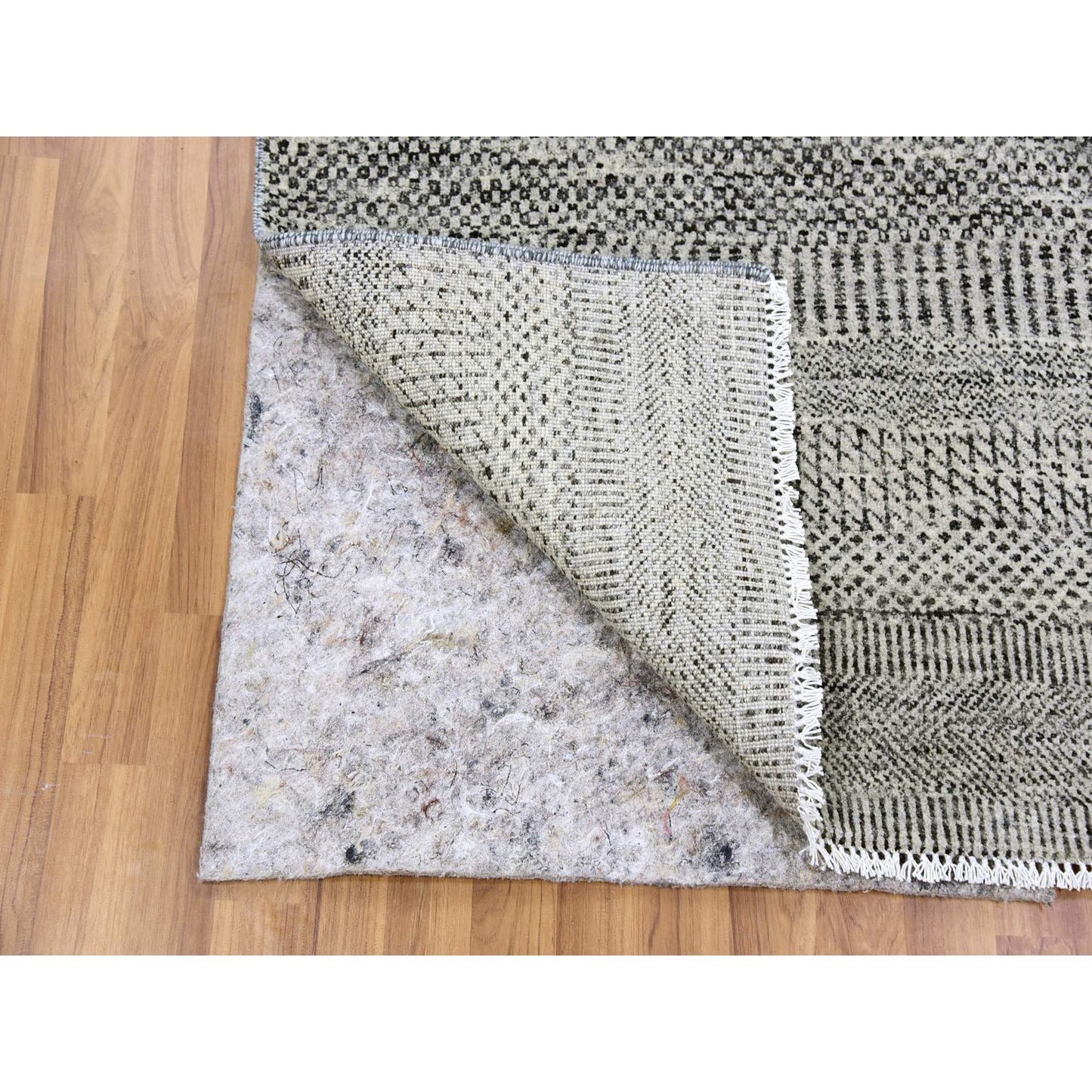 3'X4'9" Storm Gray Undyed Natural Wool Grass Design Hand Knotted Rug