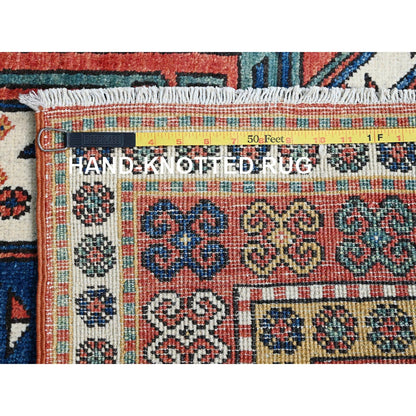 5'2"X7' Blue Swan Kazak With Animal Figurines Hand Knotted Soft Wool Rug