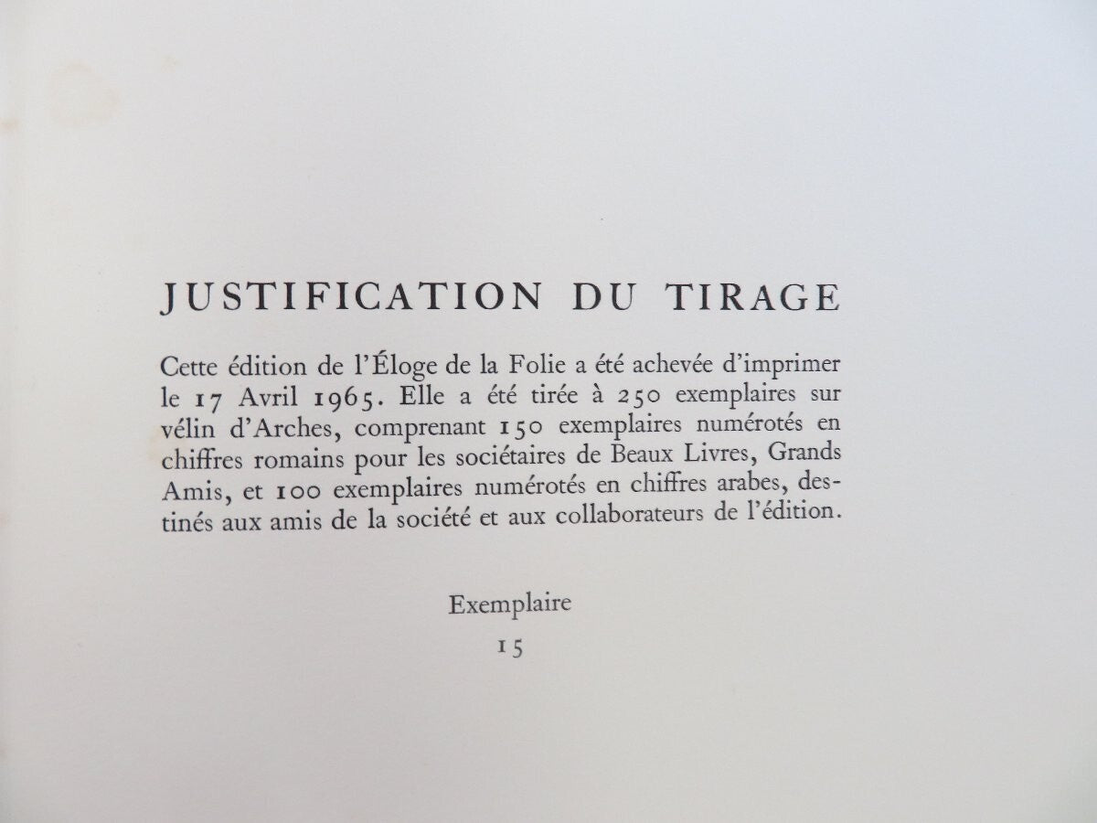 Eloge De La Folie By Erasmus Pierre Mesnard With Etchings By Pierre Yves Tremois