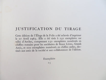 Eloge De La Folie By Erasmus Pierre Mesnard With Etchings By Pierre Yves Tremois