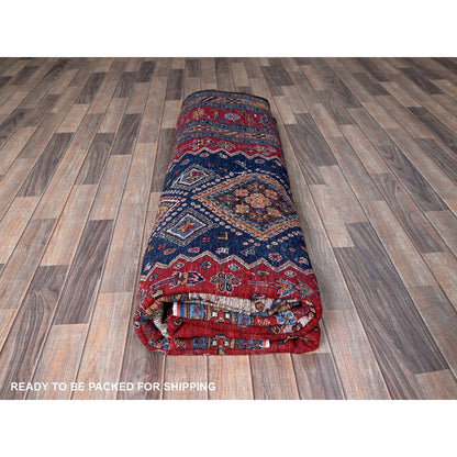 9'1"X12'3" Red Antique Caucasian Design Revival Hand Knotted Pure Wool Rug