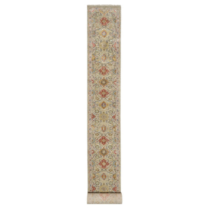 2'7"X26' Beige The Sunset Rosettes Wool And Silk Hand Knotted Runner Rug