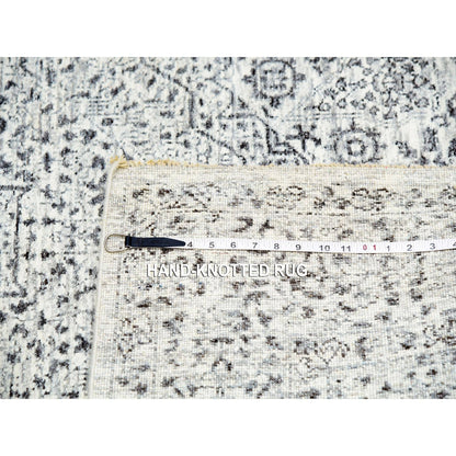 5'X7'1" White Mamluk Dynasty Design Undyed Wool Hand Knotted Oriental Rug