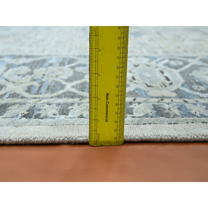 8'X9'10" Misty Gray Hand Knotted Oushak Design Silk And Oxidized Wool Rug