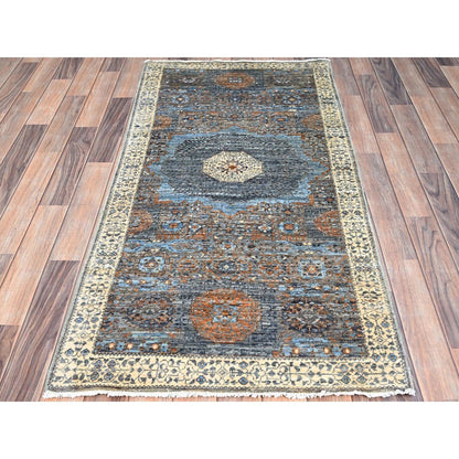 2'8"X5'8" Gray Mamluk Dynasty Hand Knotted All Wool Runner Oriental Rug