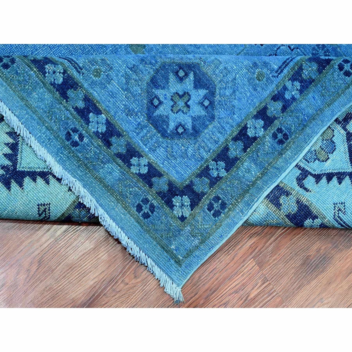 Rug 8'8"x11'9" Blue Hand Knotted Overdyed Kazak Geometric Design All Wool