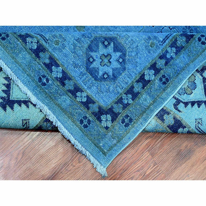 Rug 8'8"x11'9" Blue Hand Knotted Overdyed Kazak Geometric Design All Wool