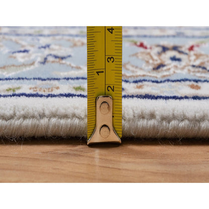2'9"x10' Ivory Nain with Floral Design Hand Knotted Wool & Silk Runner Rug