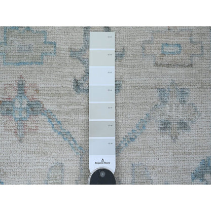 2'10"X11'7" White Hand Knotted Angora Oushak Leaf Design Wool Runner Rug