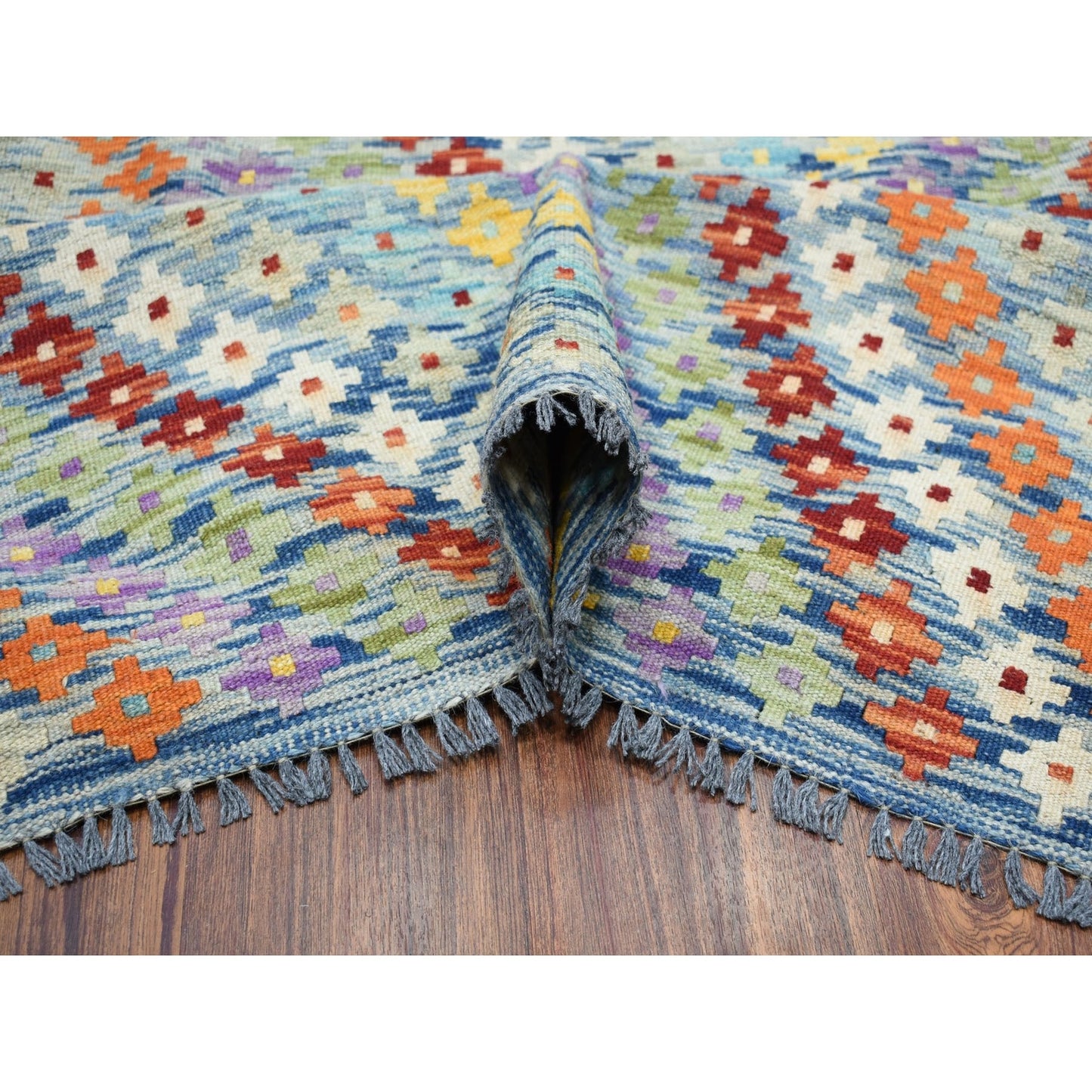 10'2"X13'4" Colorful Afghan Kilim Pure Wool Hand Woven Oriental Rug