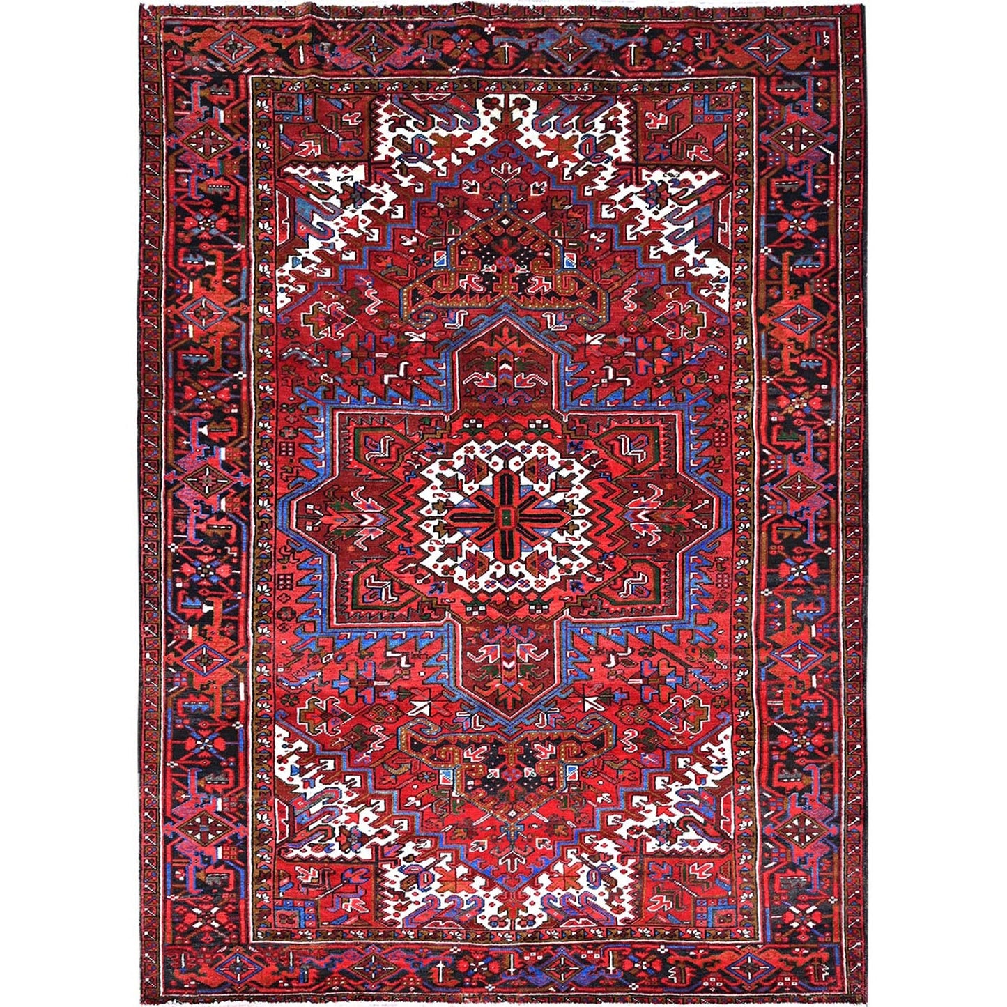 8'X11' Red Abrash Antique Zoroastrian Heris Hand Knotted Pure Wool Rug