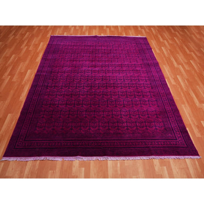 8'X9'7" Overdyed Pink 100% Cotton Hand Knotted Agra Design Rug