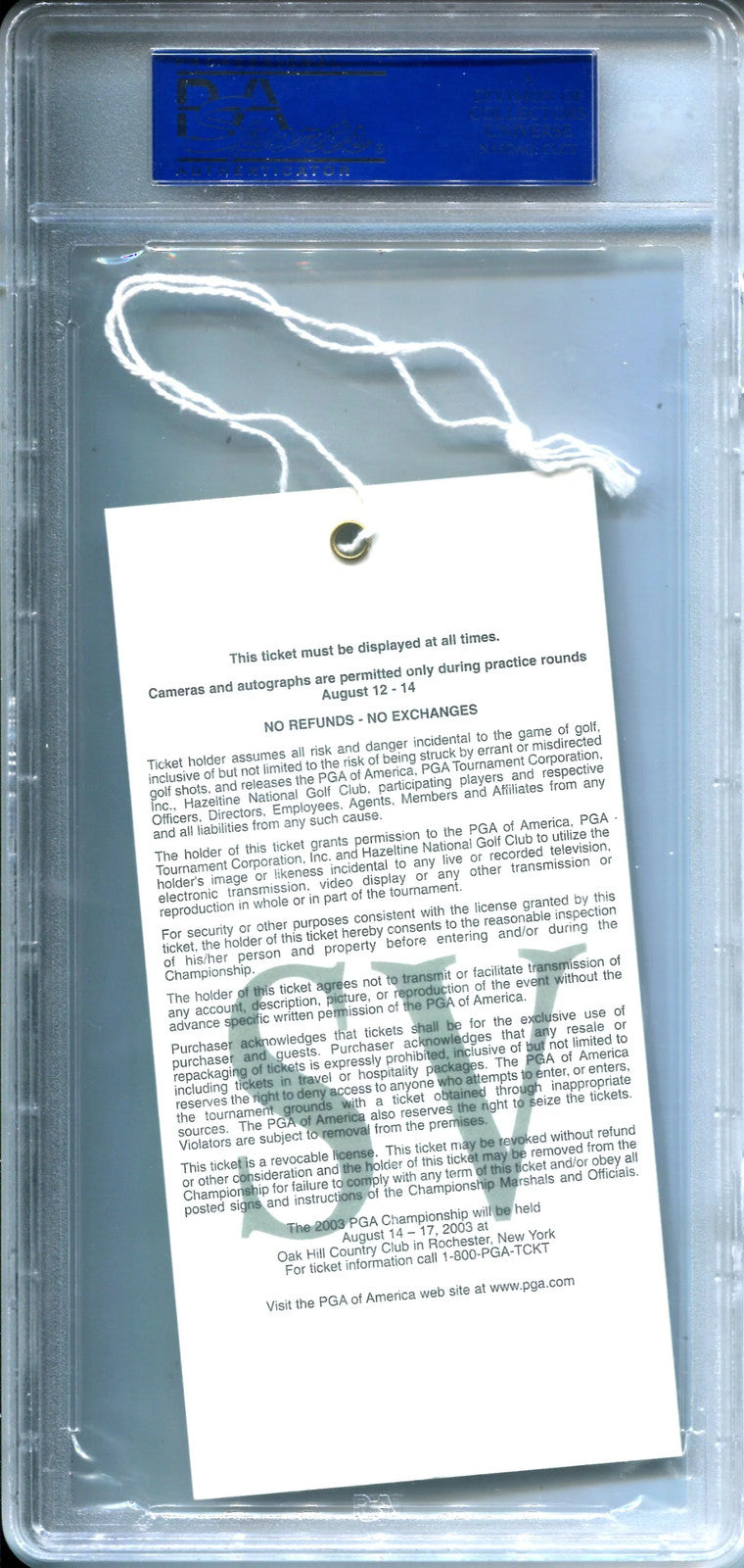 2002 Pga Championship Rich Beem Winner (278) Full Ticket Psa 8