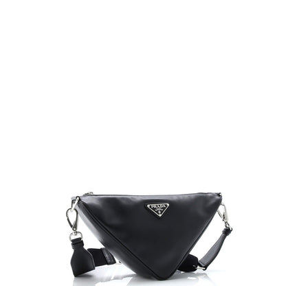 Prada Triangle Logo Zip Crossbody Bag Soft Leather Small
