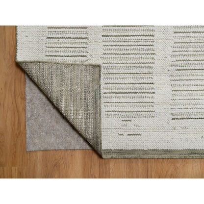 12'X15' Ivory Hand Woven Xl Rug Flat Weave With Pile Undyed Natural Wool