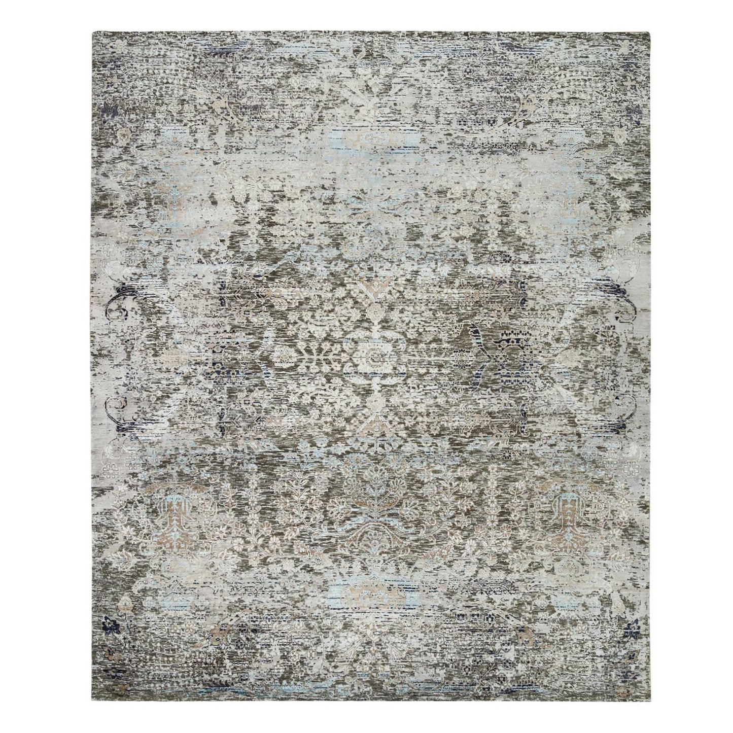 8'3"X10' Gray Hand Knotted Transitional Design Wool And Silk Rug