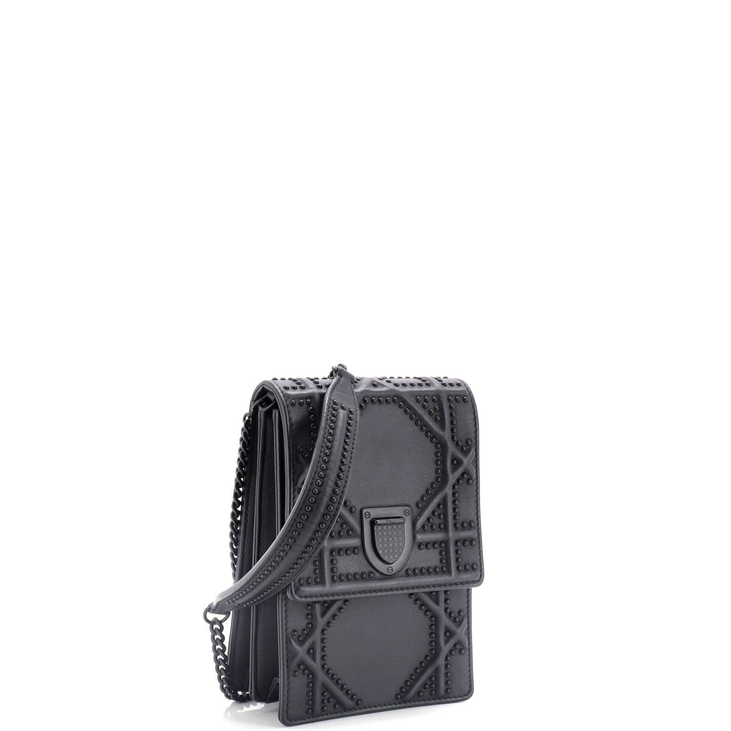 Christian Dior Ultra Matte Diorama Vertical Clutch On Chain Studded Leather