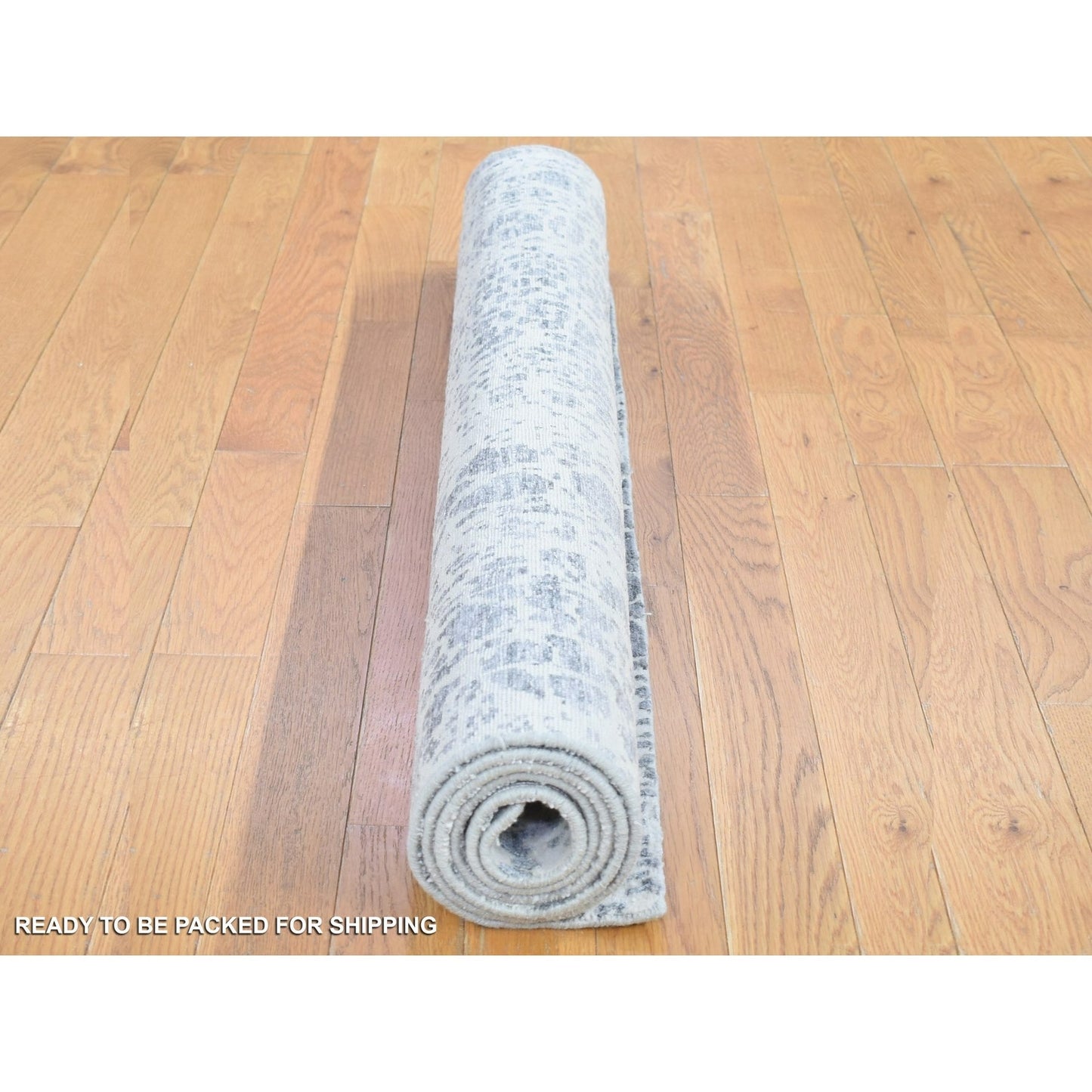 4'X6' Ivory Modern Design Hand Knotted Silk With Textured Wool Rug