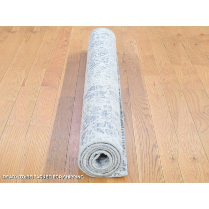 4'X6' Ivory Modern Design Hand Knotted Silk With Textured Wool Rug
