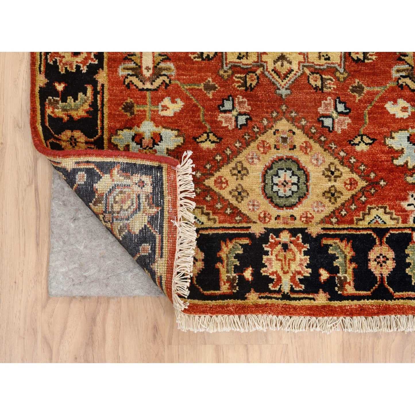 2'9"X12' Red Hand Knotted Karjihooz Design Pure Wool Runner Rug