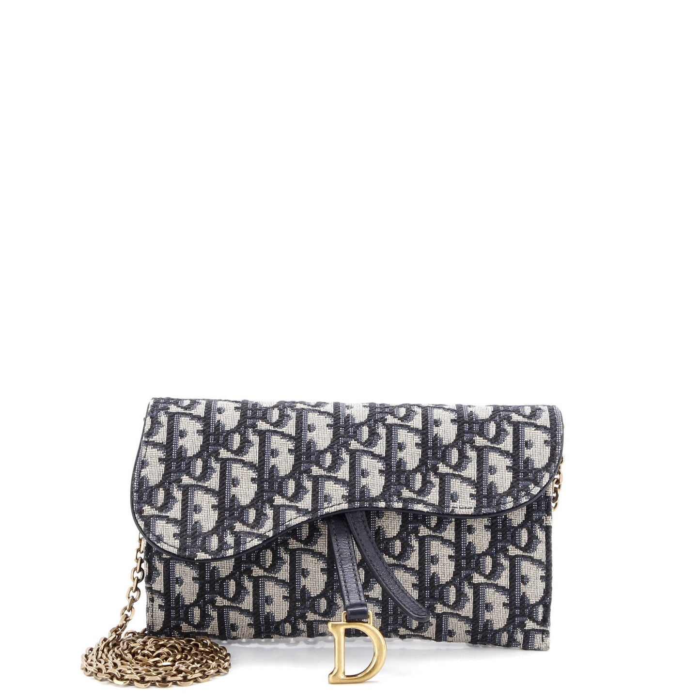 Christian Dior Saddle Chain Wallet Oblique Canvas