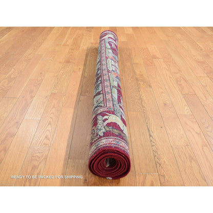 4'7"X6'7" White Antique Kishoon Design Hand Knotted Pure Wool Rug