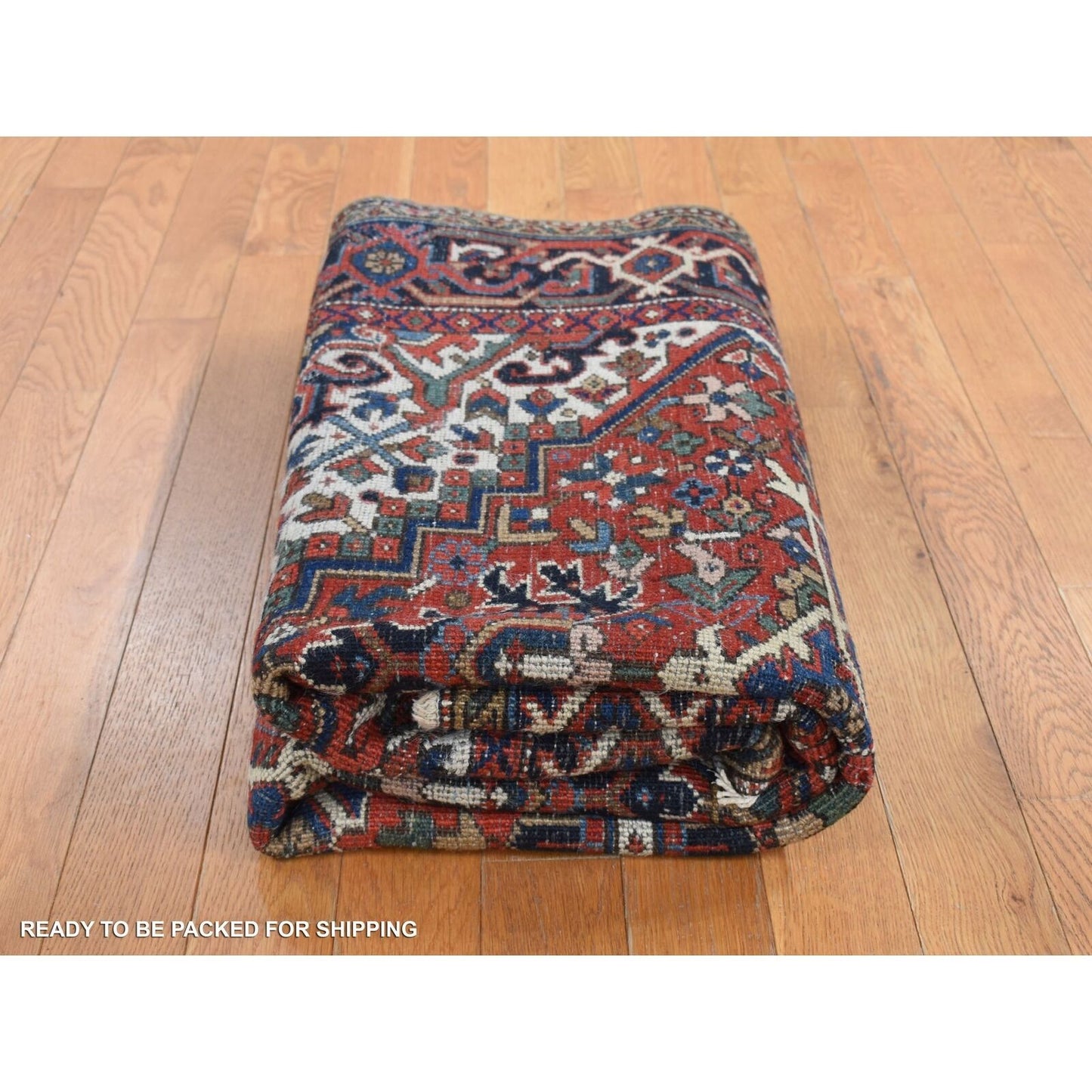 4'9"X5'10" Chili Red Antique Zoroastrian Heris Hand Knotted Pure Wool Rug